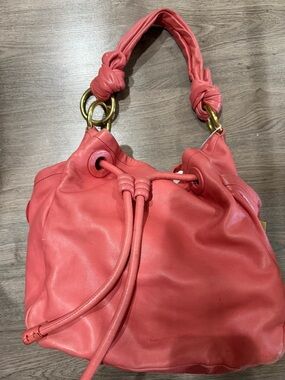 Coach Coral Pink Knotted Drawstring Hobo Bag